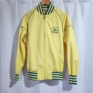 John Deere Jacket Bomber Style Vintage Lightweight Size Medium Yellow Ribbing